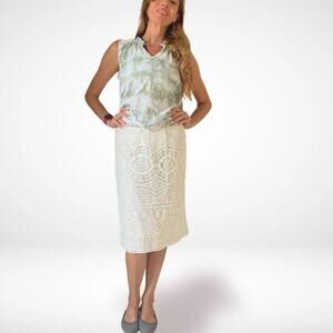 Lined Lace Pencil Midi Skirt - White